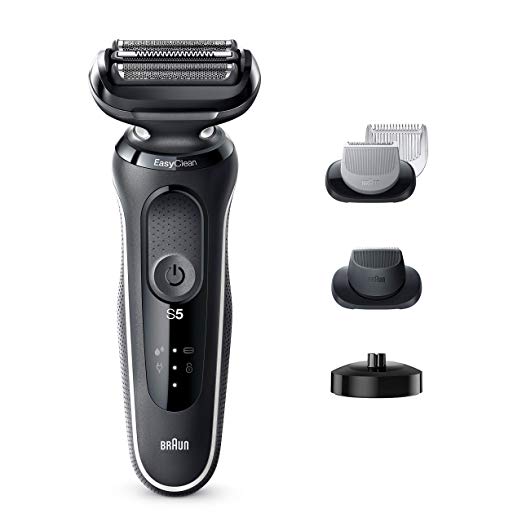 Braun Electric Razor for Men, Series 5 5050cs Electric Shaver with Precision Trimmer, Body Groomer, Rechargeable, Wet & Dry Foil Shaver with EasyClean and Charging Stand, Black/White