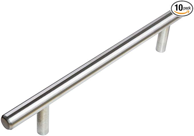 South Main Hardware SH605-SS-10 10-Pack, Stainless Steel Slim-Style Modern Euro Bar Cabinet Handle Pull, 5" Center, 3/8" Diameter, Piece