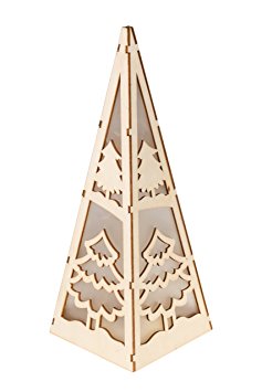 Christmas Flameless LED Candle Table Top Pyramid Lantern by Clever Creations | Durable Painted Wood | Christmas Trees Design | Measures 4.25" x 4.25" x12" | Battery Powered