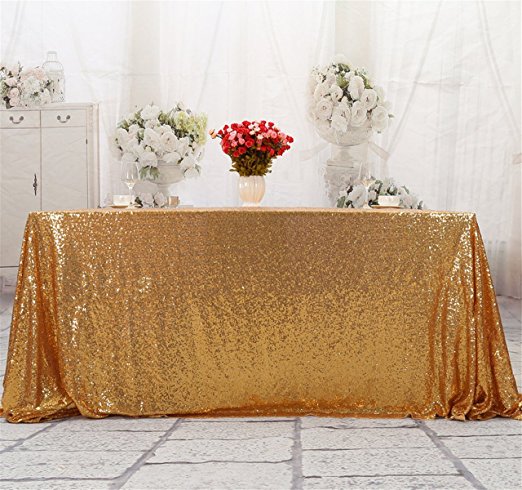 Eternal Beauty Square Sequin Tablecloth, Sequin Table Linen (90"x90", Light Gold)