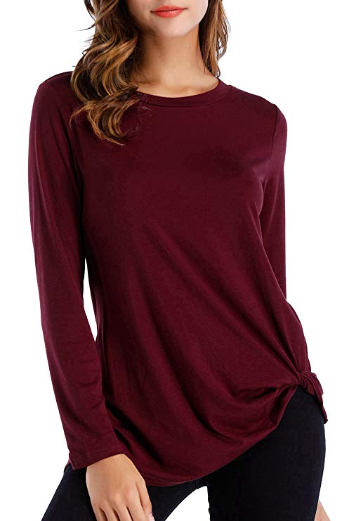 OYANUS Womens Tops Casual Long Sleeve/Sleeveless Shirts Twist Knot Basic Tops Shirts Blouses
