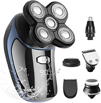 Electric Shaver for Men, OriHea 6 in 1 Head Shavers for Bald Men Electric Rotary Razor Beard Trimmer Mens Grooming Kit IPX7-Waterproof, Faster-Charging LED Display USB Rechargeable Nose Hair Clippers