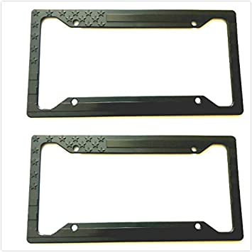 Zoonon 2X US American Flag License Plate Tag Frame Cover Black ilitary Veteran Tag (2 All Black)