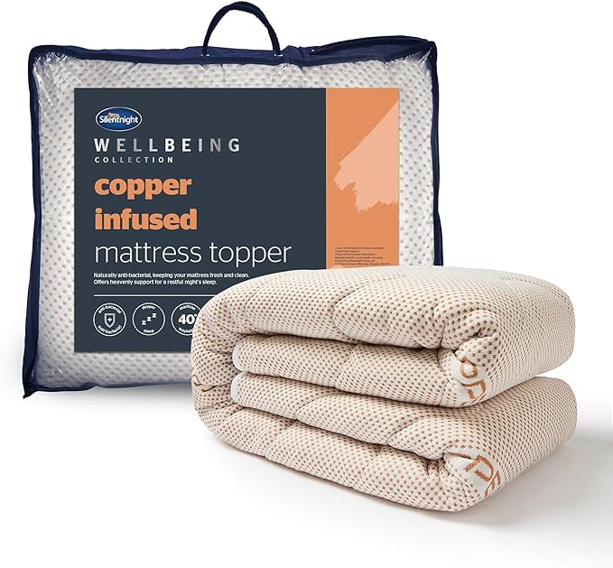 Silentnight Wellbeing Copper King Mattress Topper Benefiting from The Natural Anti-Allergy,Cooling and Anti-Bacterial Properties of Copper Supportive and Machine Washable King Size Bed,White,549301GE