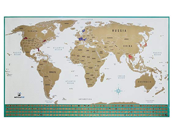 Scratch Off World Map Poster - Detailed with USA States and Country Flags The Perfect Gift for Travelers, Includes Scratcher