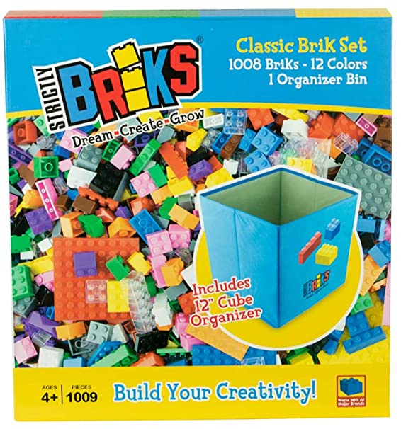 Strictly Briks - Classic Bricks - 1008 Piece Set in 12 Colors with a Collapsible Organizer - 100% Compatible with All Major Building Brick Brands