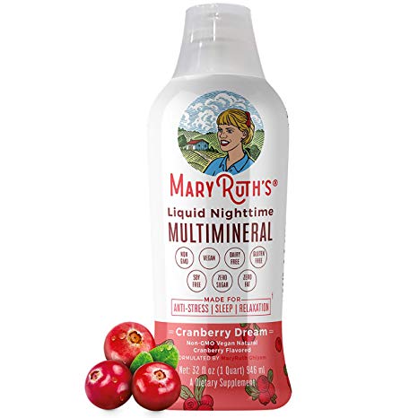 Liquid Sleep Multimineral by MaryRuth's - Cranberry - Vegan Vitamins, Antioxidants, Minerals, Magnesium, Calcium & MSM - Natural Sleep & Stress Aid - Muscle Relaxation - No Melatonin - Non-GMO - 32oz