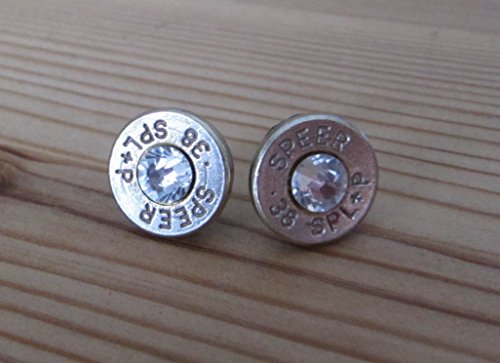 38 Special Bullet Earrings with Clear Swarovksi Crystal Accents - April Birthstone - Bullet Jewelry