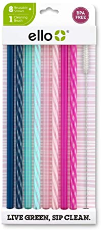 Ello Impact Reusable Straws with Cleaning Brush (Multi-Pack)
