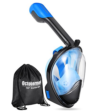 Octobermoon Second Gerneration 180°Full view Panoramic Snorkel Mask-Full Face snorkeling Design.with anti-fog and anti-leak Technology,See More water world With Larger Viewing Area
