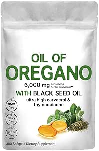 Oil of Oregano Softgels with Black Seed Oil, Oil of Oregano with Black Seed Oil Softgels, Oregano Oil with Black Seed Oil, 300 Softgels 6000 Mg in Bag, Lovira Oil of Oregano Capsules (1pcs)