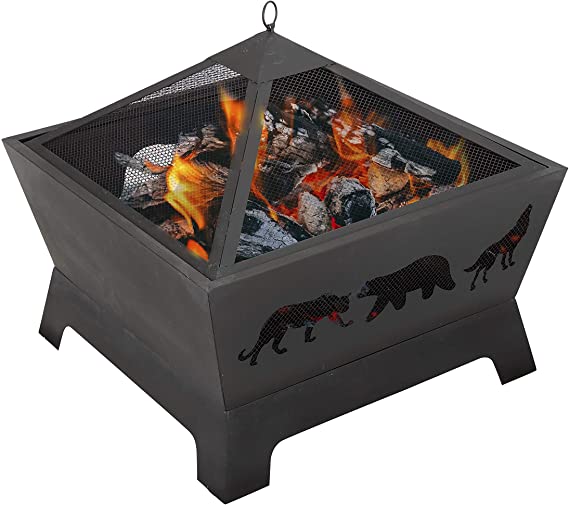 ZENY 26 inch Fire Pit Fire Bowl Outdoor Patio Wood Burning Fireplace Firepit with Cover, Poker,Steel