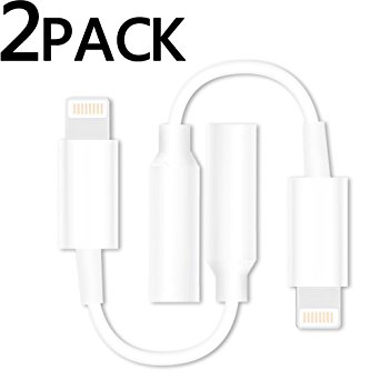 [2-PACK] Lightning Adapter 3.5 mm Headphone Jack Adapter Cable, Interface Headphone Connector/Converter for iPhone 7/7 PlusCompatible with ios10.30 or less, not compatible ios10.31 or later）White