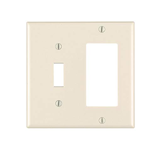 Leviton 80405-T 2-Gang, 1-Toggle 1-Decora/GFCI Combination Wallplate, Standard Size, Thermoset, Device Mount, Light Almond, 1-Pack,