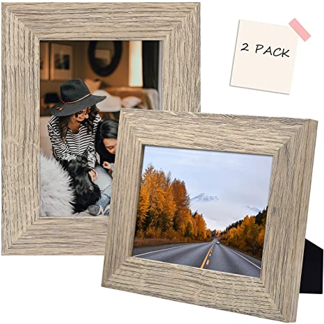 Golden State Art, Set of 2, 5x7 Beige Picture Frame - Wide Molding - Wood Grain Style - Easel for Tabletop Display, Back Hangers for Wall Display - Great for Baby Pictures, Weddings, Portraits
