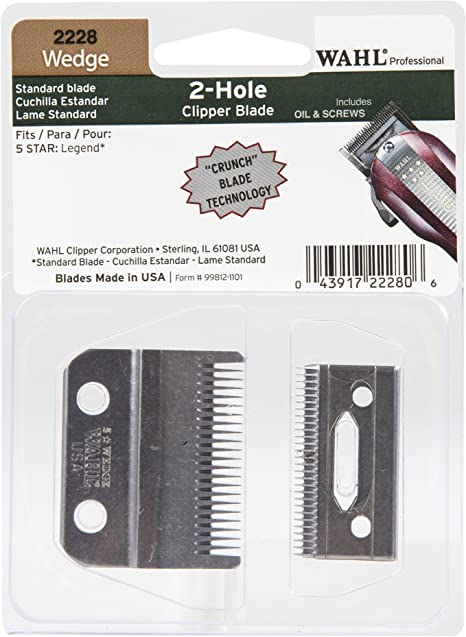 Wahl Professional Wedge 2 Hole Standard Clipper Blade #2228 – Designed for the 5-Star Legend – Includes Oil, Screws, and Instructions.