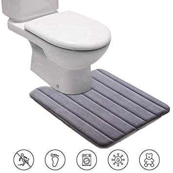 Premium Memory Foam Toilet Bath Mat (24 X 20) - Super Absorbent Oval U Shape Contour Bath Rugs for Bathroom Non-Slip, Machine Washable, Large Contour Toilet Mat for Bathroom (Grey)