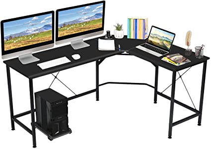 KingSo L Shaped Computer Desk with CPU Stand, 65" Modern Corner Gaming Desks for Home Office Workstation Wood & Metal Corner Desk Laptop Writing Desk Table (65" x 47" x 30", Black)