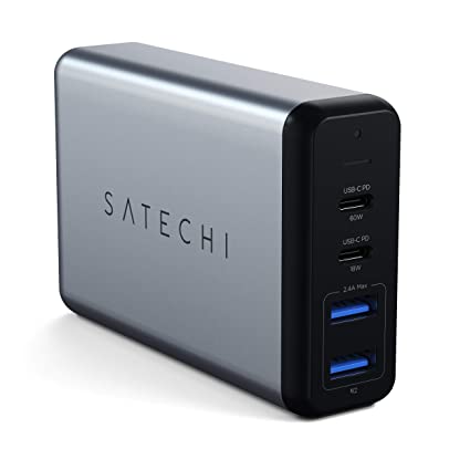 Satechi 75W Dual Type-C PD Travel Charger Adapter with 2 USB-C PD & 2 USB 3.0 - Compatible with 2020/2019 MacBook Pro, 2020/2019 iPad Pro