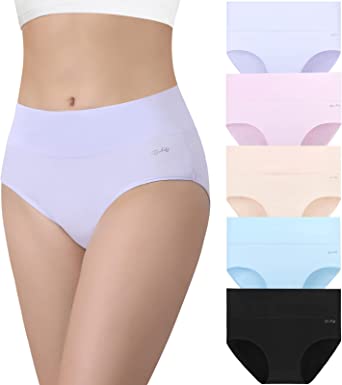 coskefy Underwear Women, High Waisted Cotton Knickers Ladies Full Briefs Stretchy Soft Panties Slight Tummy Control Pants (Pack of 5)