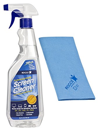 ROGGE Screen Cleaner Kit - Streak-Free, Antibacterial, Antistatic - For all Phone, TV, Computer, Touch Screens, ... - 750ml Cleaning Spray   XL Microfiber Cloth