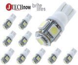 Jtech 10x 194 168 2825 T10 5 SMD White LED Car Lights Bulb by Newest Chipset Technology