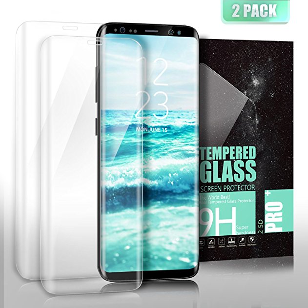 SGIN Galaxy S8 Plus Screen Protector, [2-Pack] Full Coverage S8 Plus Tempered Glass Screen Protector, 9H Hardness, Bubble Free, Anti-Fingerprint, HD Display Protection Film - Transparent