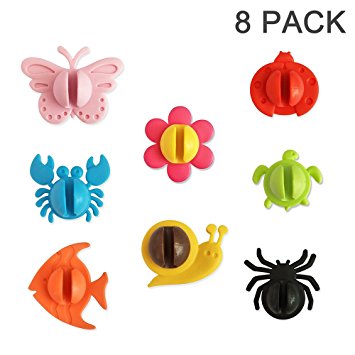 Tonnier Antibacterial kids Toothbrush Holder, Antibacterial Toothbrush Cover Holder with Suction Cup 8 Pack Animals, Multifunctional Drink Markers/Office Cable Holder