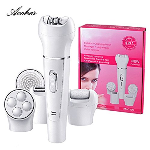 5 in 1 Facial Hair Removal Epilator Cordless Electric Shaver Facial Cleaning Brush Pedicure Hard Skin Remover Body Massage Roller Beauty Kit for Women