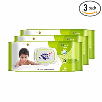 Little Angel Super Soft Cleansing Baby Wipes Lid Pack, 216 Count, Enriched with Aloe vera & Vitamin E, pH balanced, Dermatologically Tested & Alcohol-free, Pack of 3,72 count/pack
