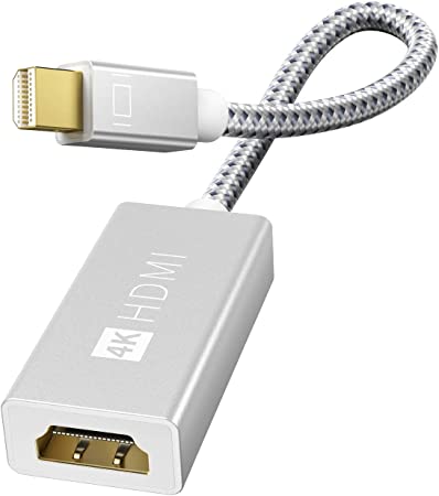 4K Mini DisplayPort to HDMI Adapter - iVanky 4K@60Hz [0.24m/0.65FT, Super Slim, Nylon Braided] Thunderbolt to HDMI Adapter for MacBook Air/Pro, Surface Pro/Dock/Book, Monitor, Projector, More - Silver