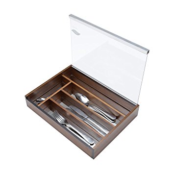 WOODART Wood Cutlery organizer, Flatware dividers, kitchen organizer Sleek cutlery holder 5 compartments (With Cover)