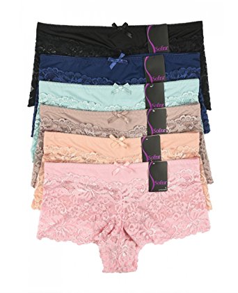 MaMia 6 Pack of Women's Lace Boyshort Panties