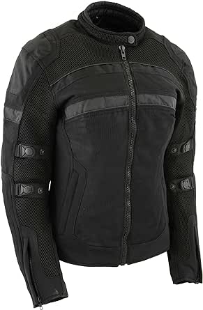 Milwaukee Leather MPL2775 Black Armored Textile Motorcycle Jacket for Women - All Season Jacket w/Removable Liner