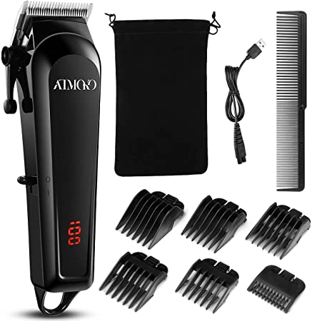 ATMOKO Cordless Rechargeable Hair Clippers and Beard Trimmer with 6 Guide Combs, LCD Display, Adjustable Taper Lever, Professional Detail Trimmer Kit for Men Hair Cutting Grooming