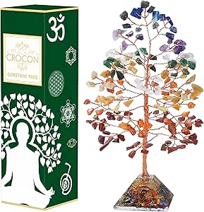 7 Chakra Tree of Life - Orgone Pyramid Base, Crystal Tree for Positive Energy, Feng Shui Decor- Gemstone Tree, Attract Good Luck - Copper Wire Money Tree Bonsai, Healing Crystal Stones, Spiritual Gift