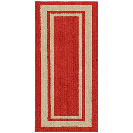 Garland Rug Borderline 24" x 60" Indoor/Outdoor Runner, Rectangle, Red Burgundy/Tan