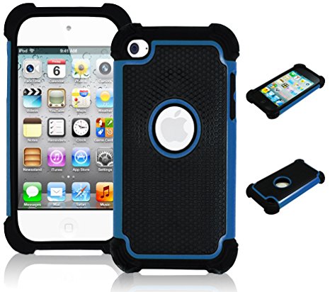 iPod Touch 4 Case, Bastex Hybrid Slim Fit Black Rubber Silicone Cover Hard Plastic Blue & Black Shock Case for Apple iPod Touch 4, 4th Generation