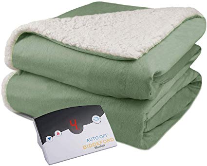 Biddeford Velour Sherpa Electric Heated Warming Blanket Full Sage Green Washable Auto Shut Off 10 Heat Settings