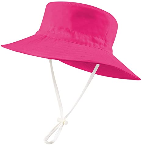 XIAOHAWANG Toddler Bucket for Girls Baby Boy Sun Hats UPF 50  Kids Summer Beach Cap Solid Color (Dark Pink, 18.9"(48cm)(6-12 Months))