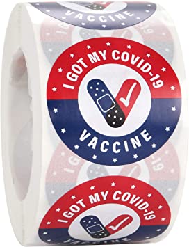 I Got My Covid 19 Vaccine Stickers - US Flag Design - 1.5 Inch Diameter - 500 Labels per roll