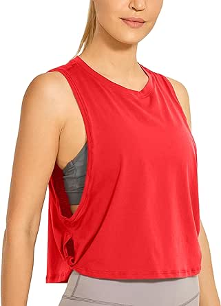 CRZ YOGA Pima Cotton Cropped Tank Tops for Women - Sleeveless Sports Shirts Athletic Yoga Running Gym Workout Crop Tops