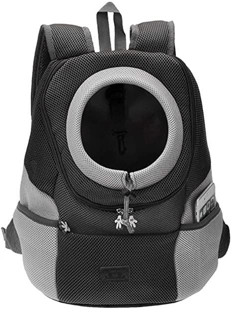 Mogoko Cat Dog Backpack Carrier, Puppy Pet Front Pack with Breathable Head Out Design and Double Mesh Padded Shoulder for Outdoor Travel Hiking (L, Black)