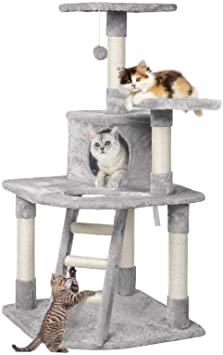 YAHEETECH 48in Cat Tree Cat Tower Stand House Furniture Kitty Activity Cwith Spacious Condo, Cozy Platform and Replaceable Dangling Balls