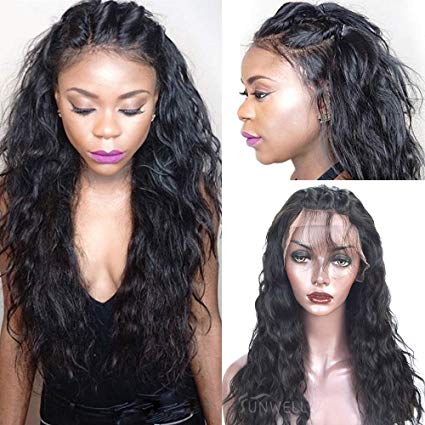 Sunwell Full Lace Human Hair Wigs with Baby Hair Virgin Brazilian Human Hair Wigs for Black Women Water Wave 130% Density Natural Color 12inch