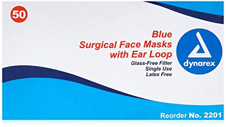 Dynarex 2201 Procedure Face Masks w/ Ear Loops, Color: Blue, 50 per Box (Case of 12 Boxes)