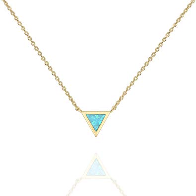 PAVOI 14K Gold Plated Triangle Bezel Set Pink/White/Green/Blue Created Opal Necklace 16-18