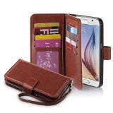 S6 Case  Galaxy S6 Case ULAK Galaxy S6 Case Wallet Luxury PU Leather Folio Case Protective Magnetic Flip Cover with 9 Credit Card Slots Cash Holder Wrist Strap Samsung Galaxy S6 Case Wallet Brown