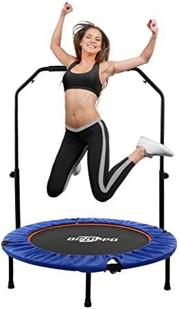 DISUPPO Fitness Trampoline, 40" Mini Rebounder Trampoline, Exercise Trampoline with Adjustable Handrail for Indoor/Outdoor/Garden-Max Load 220 lbs (Black)