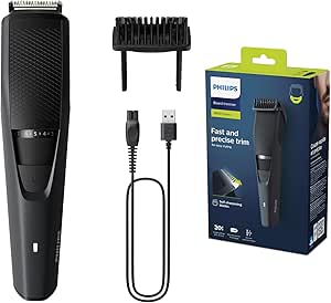 Philips Recortadora de Barba Serie 3000 Hombre, Barbero, 20 Longitudes, Cuchillas de Acero, 60 min de uso, Recargable, BT3233/15